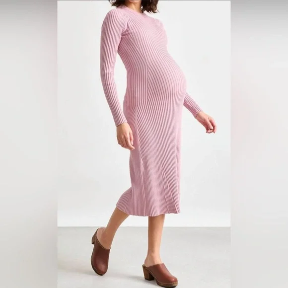 Pink Ribbed Maternity Dress - Picture 3 of 5